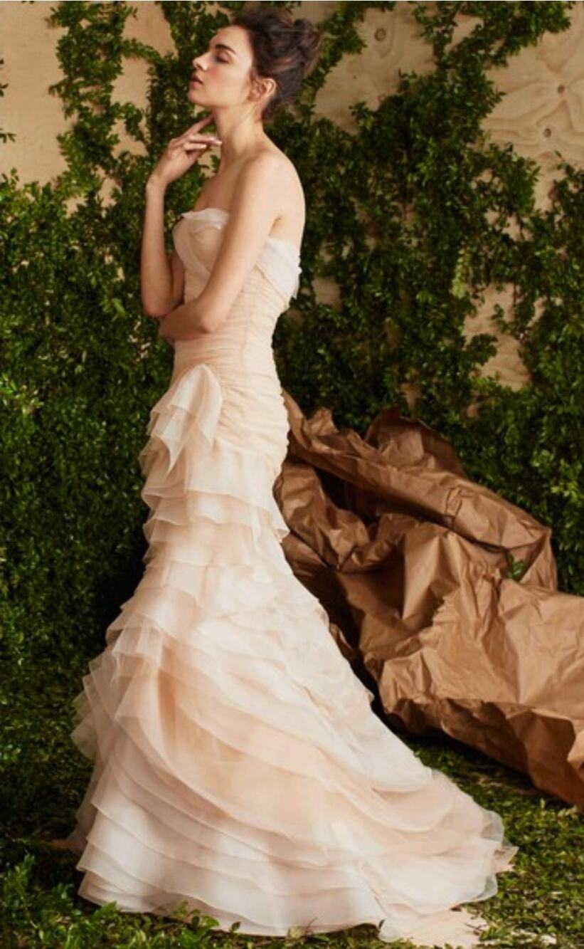 THEIA Strapless Organza Mermaid DRESS GOWN Bridal Sz 10 WEDDING CHAMPAGNE Bride